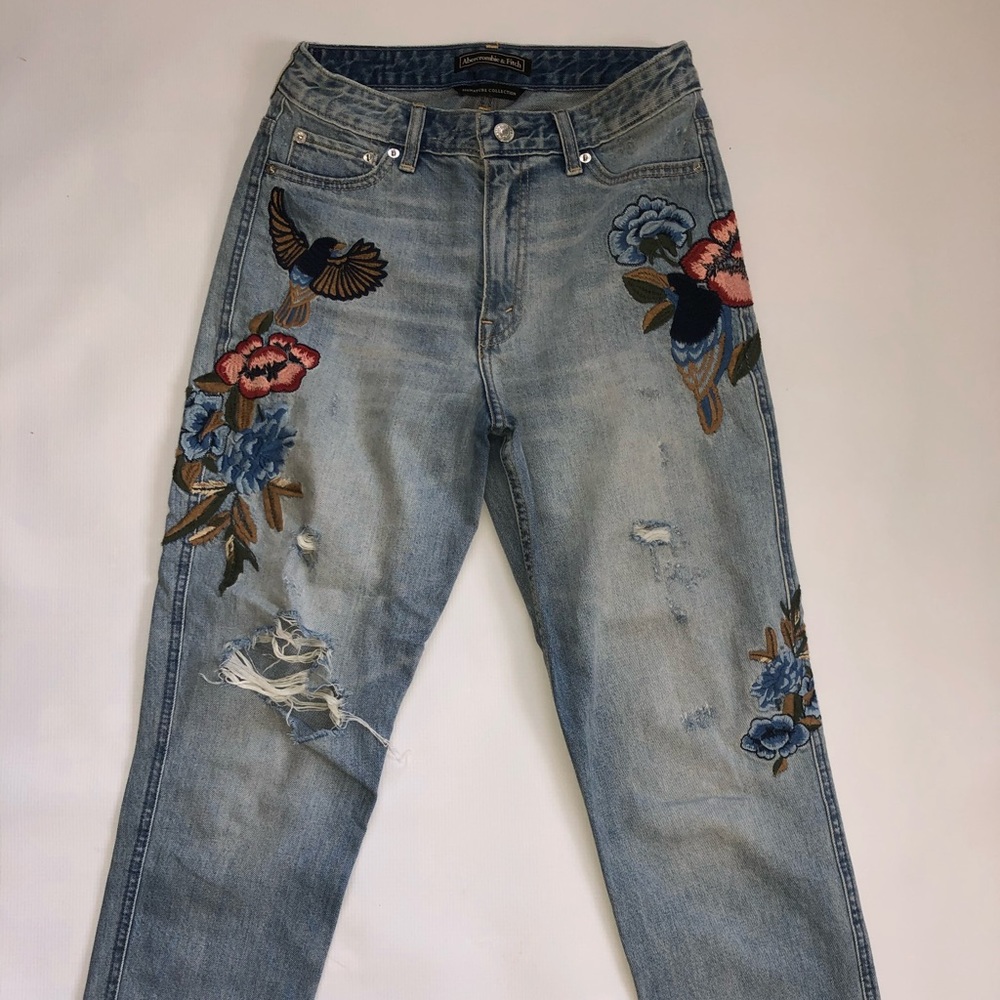 Abercrombie and Fitch Jeans with Pretty Floral Stitching on Side